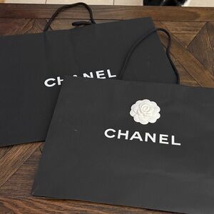 Lot of 2 Chanel Shopping Bags Large & Medium w/ Camellia Flower Authentic
